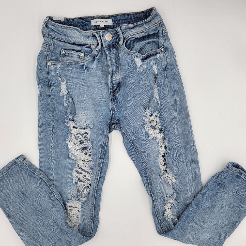 Almost Famous Distressed Destroyed Jeans Medium Wash